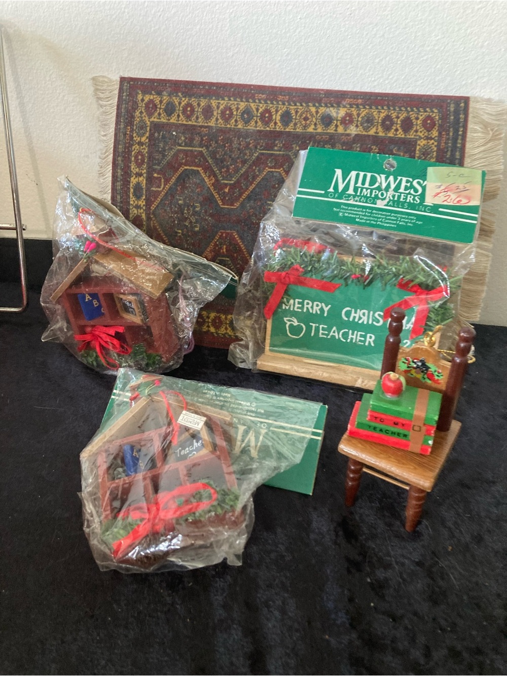 Midwest Importers Wood  "Merry Christmas Teacher" Holiday Tree Ornament Vtg Lot